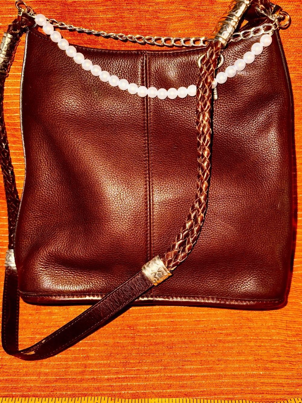 Fossil Dark Brown Leather Shoulder Bag with Braided Strap